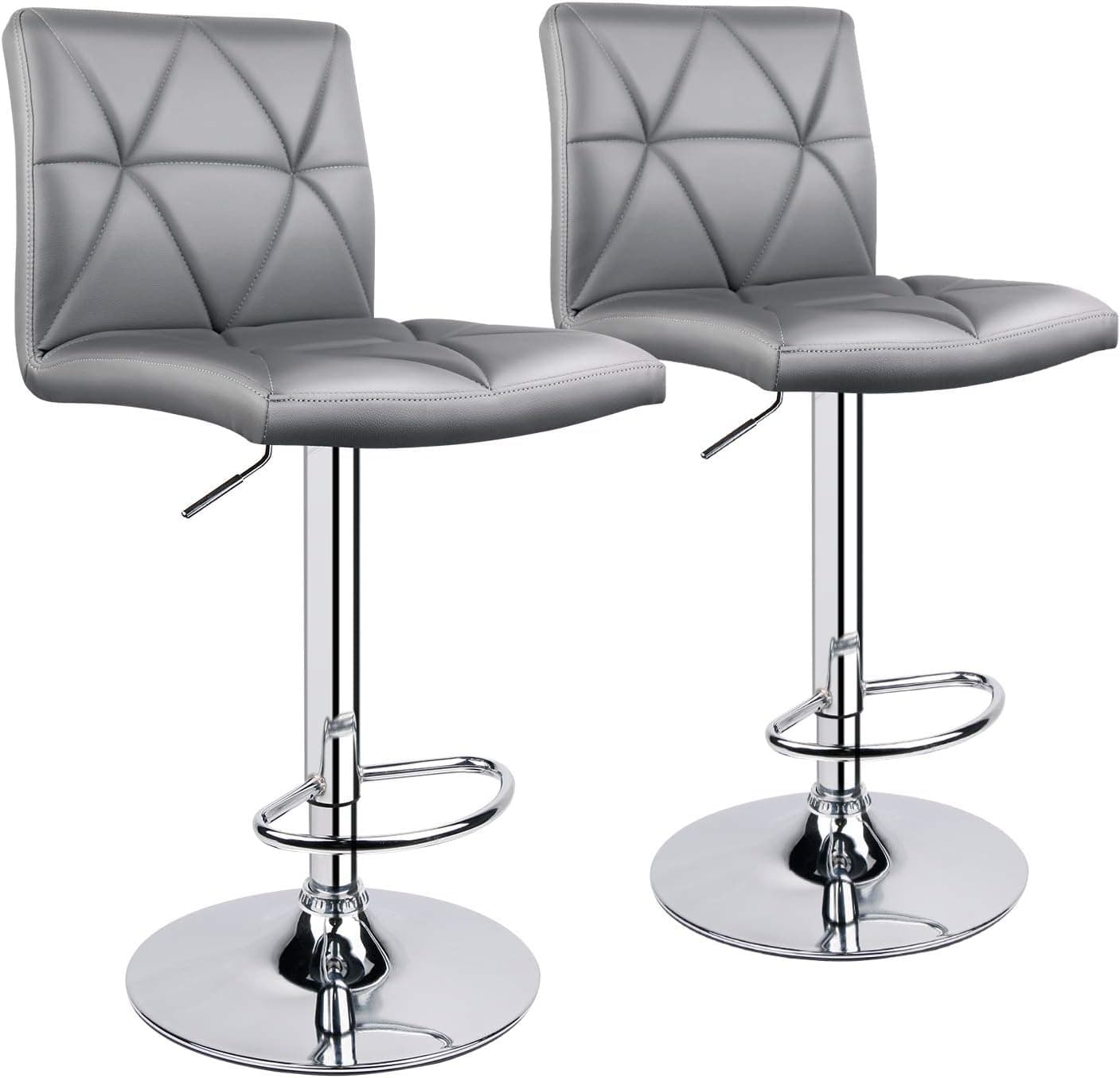 Leader Accessories Bar Stool, Hydraulic Square Back Diagonal Line Adjustable Bar Stools, Set of 2 (Light Grey)