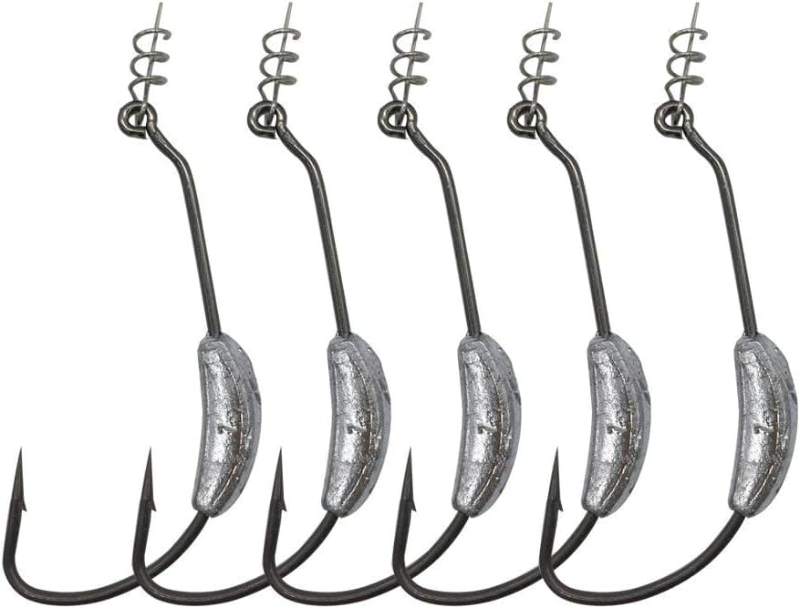 Black Weighted Twistlock Hook with Centering Pin, Size 1/0 2/0 3/0 4/0 5/0 Hook in Plastic Case,5PCS Each Size, Soft Plastic Hook Extra Wide Gap Hook Saltwater Swimbait Hook