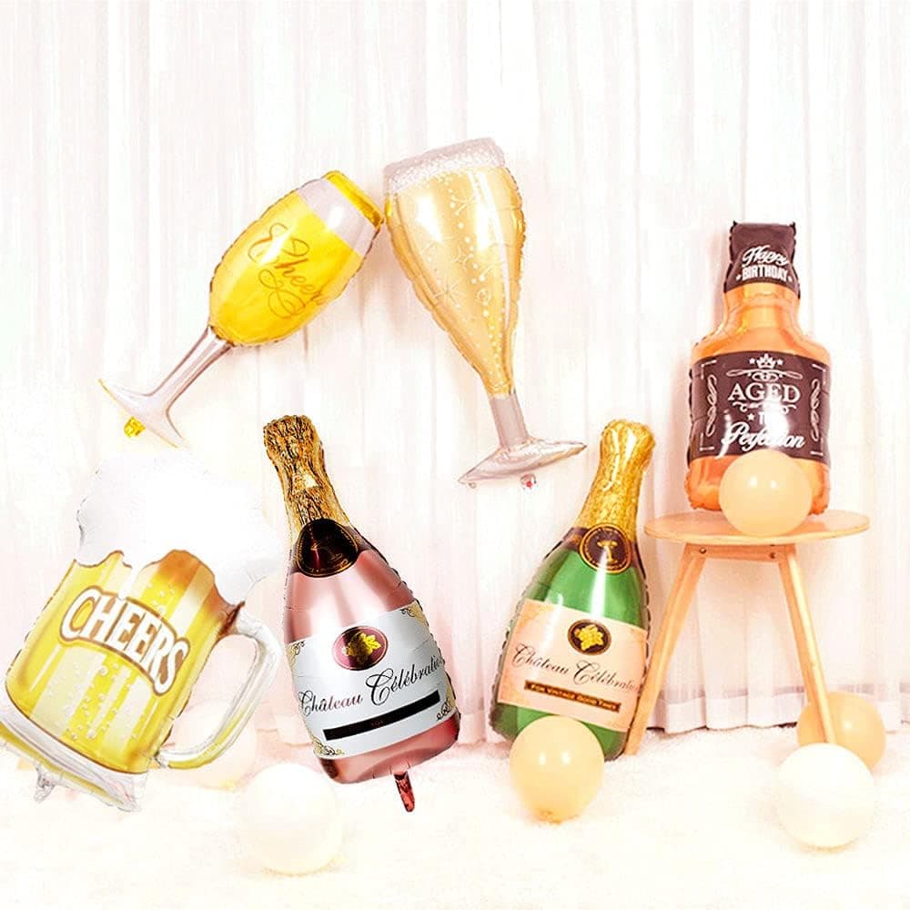 40'' Rose Gold Champagne Bottle Balloons Giant Wine Goblet glass Sparkling Wine Glass Beer Cup Foil Whiskey Bottle Balloon for Oktoberfest Wedding Birthday Bachelorette Bridal Shower Party Decorations