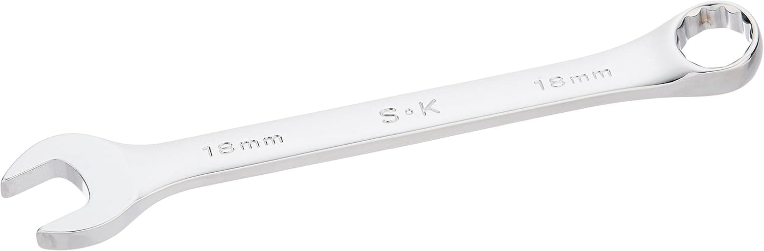 SK Professional Tools 88318 12-Point Metric Wrench - Regular, 18 mm Combination Chrome Wrench with SuperKrome Finish, Made in USA