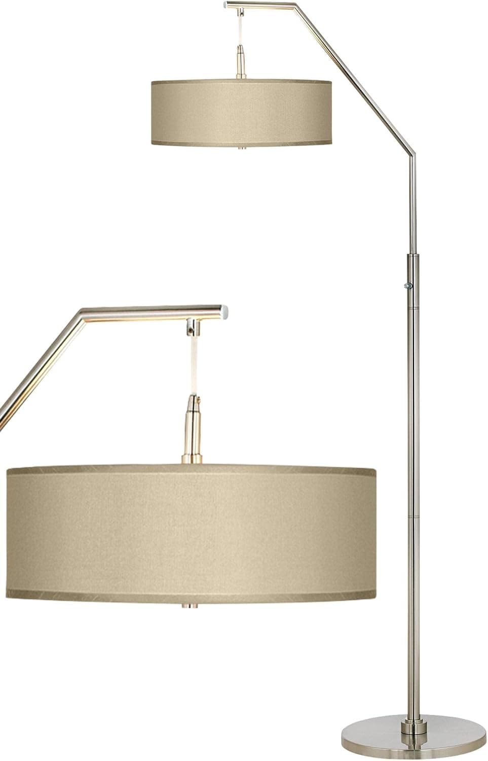 Possini Euro Design Modern Arched Floor Lamp 71.5" Tall Brushed Nickel Silver Standing Pole Base Sesame Textured Faux Silk Drum Shade for Living Room Reading House Bedroom Home