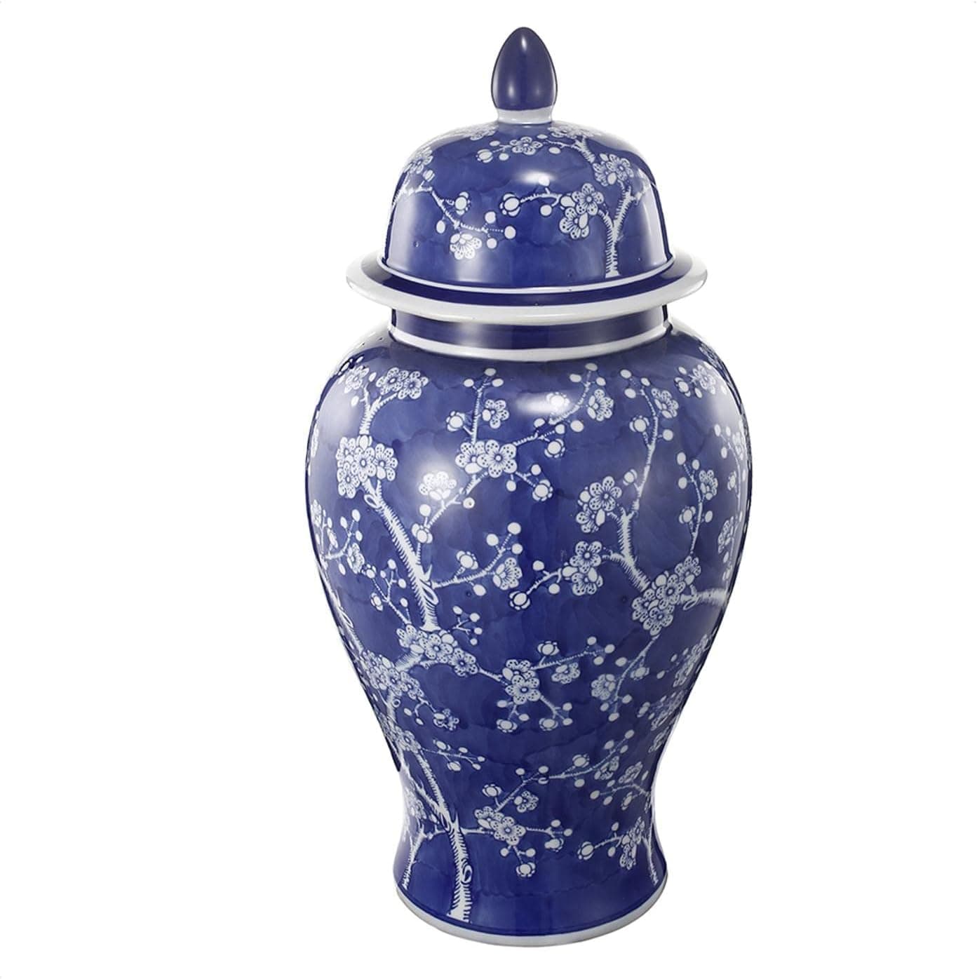 18" Porcelain Jar with Lid - Blue & White Cherry Blossom Print - Perfect for Any Room in Your Home