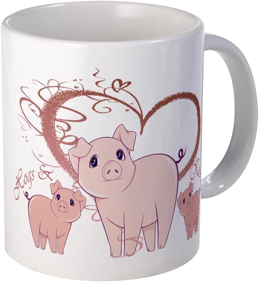 CafePress Hogs And Kisses Cute Piggies Art Mug Ceramic Coffee Mug, Tea Cup 11 oz