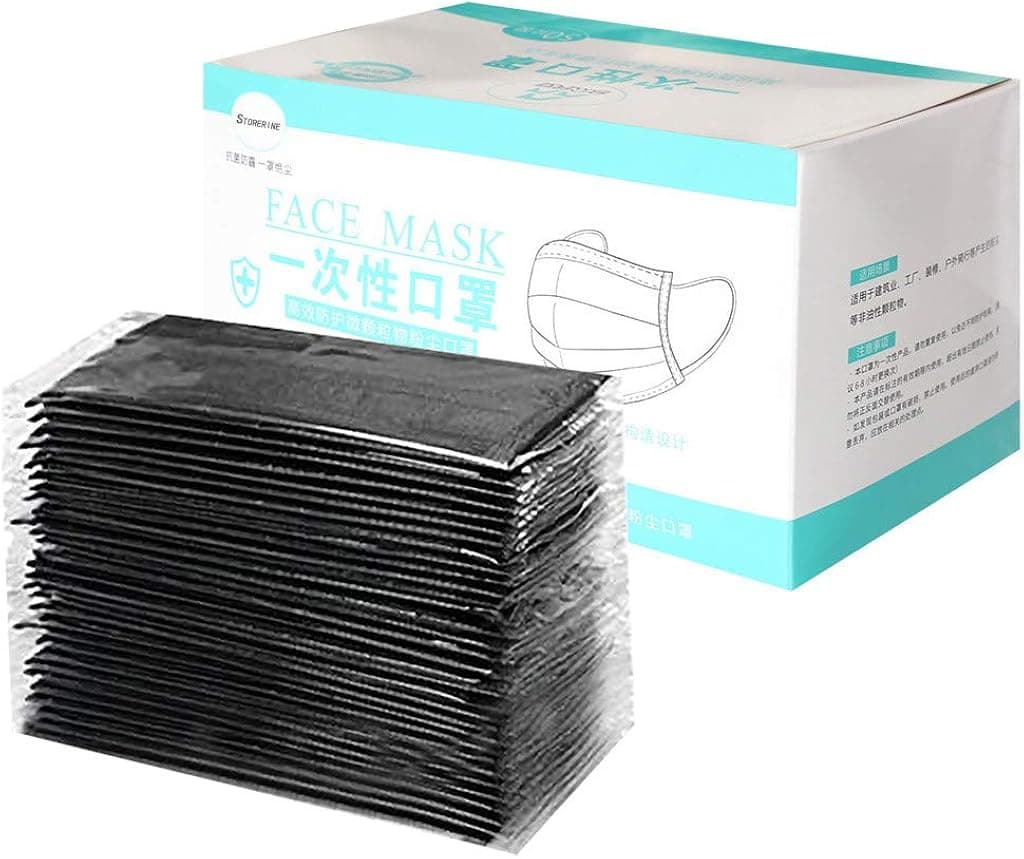 50 PCS Individually Wrapped Unisex-Adult 3 Layer Disposable for Dust Protection, Personal Health Security Packaging (50 pcs, Black)
