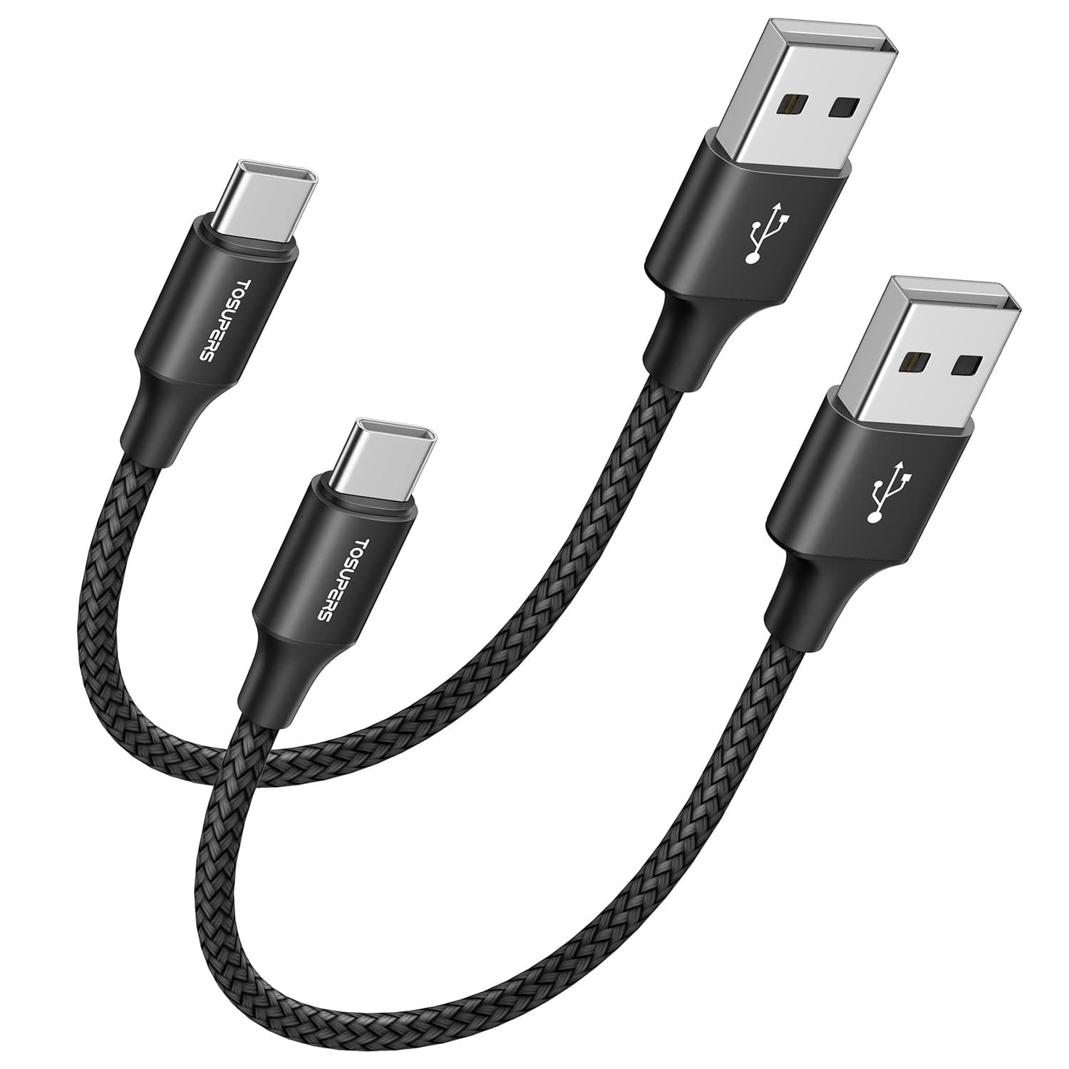Short USB C Cable Black [1ft, 2-Pack], 3A Fast Charging USB to USB C Cable Braided Type C Cord for Samsung Galaxy S23 S22 S21 S20 S10 S10e, Z Fold 4 3 Flip 4 3, Note 20 10 Ultra 5G A10e A03s A13 A32