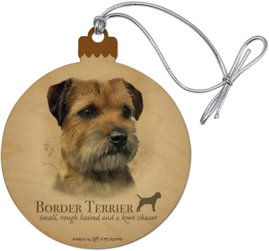 Border Terrier Dog Breed Wood Christmas Tree Holiday Ornament