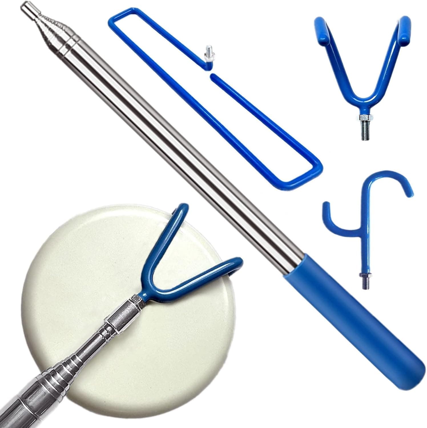GS Alderaul Disc Golf Retriever Pole Telescopic 16Ft, Telescoping Disc Golf Disc Retriever Hook, Metal Disc Golf Grabber Pole with 3 Interchangeable Hook, for Flying Disc Golfs, Flying Rings.