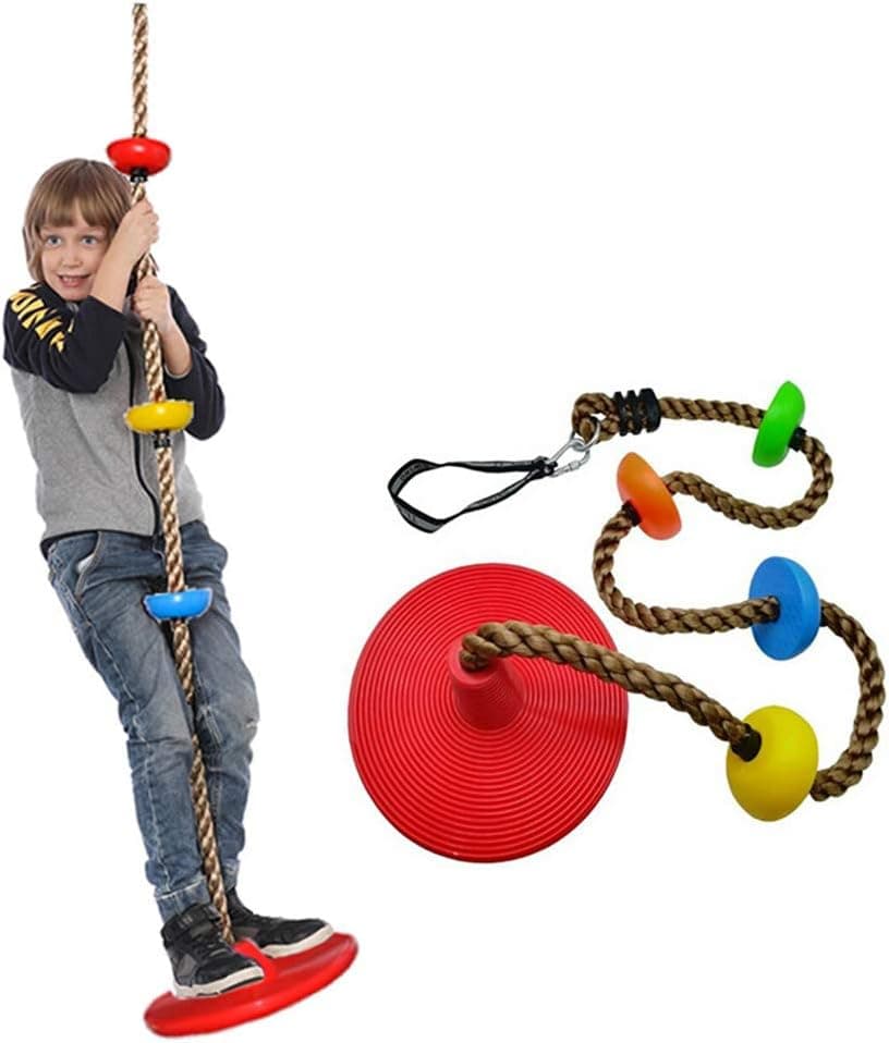 Tree Climbing Rope Disc Swing, Climbing Rope Tree Platforms Swing Seat, Playground Swing Set Accessories, Outdoor Slide Play Sets Rainbow Kids Swings, Include Connection Buckle and 21.6in Hanging Trap