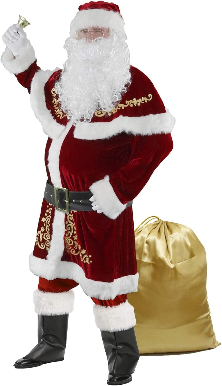Halfjuly Men’s Santa Costume Set Christmas 12pcs Deluxe Velvet Adult Santa Claus Suit
