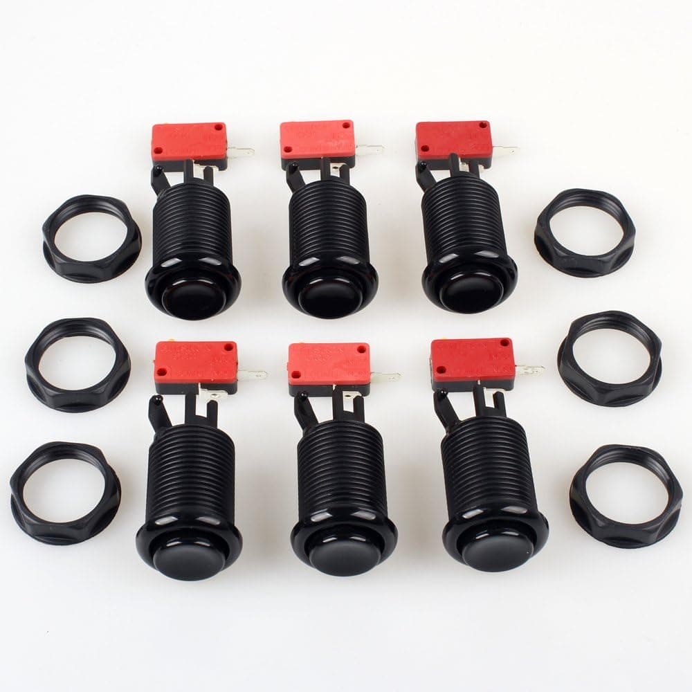 EG STARTS 6X Happ Type Standard Push Button American Style Buttoons with Micro Switch - Black