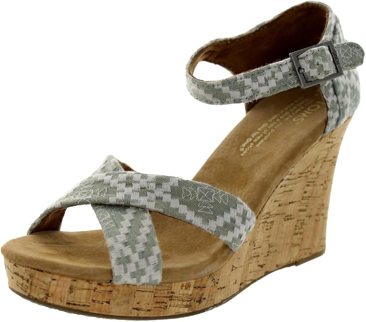 TOMS Denim Embroidered Women's Strappy Wedges 10001371