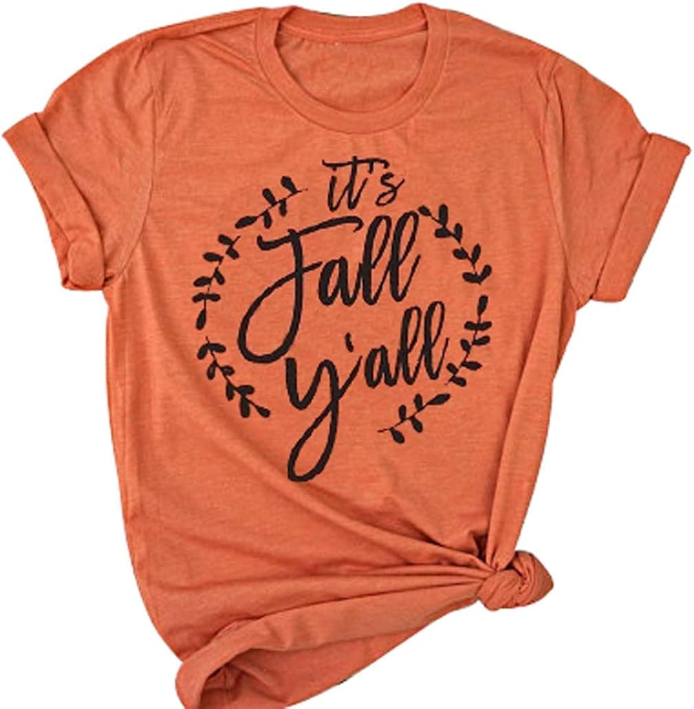 YUYUEYUE It's Fall Y'all Shirt Women Thanksgiving T-Shirt Casual Letter Print Fall Shirts Top Tee