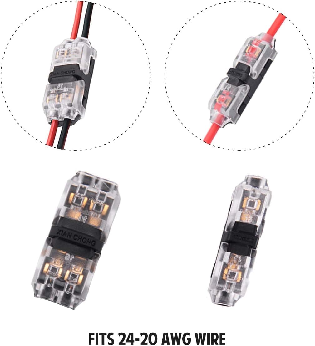 BRILLIANCE4U Low Voltage Wire Connectors, No Wire Stripping Solderless Wire Connectors, 2 Way 2 Pins and 1 Pin for 20-24 AWG Wires, Mixed 24 Pack