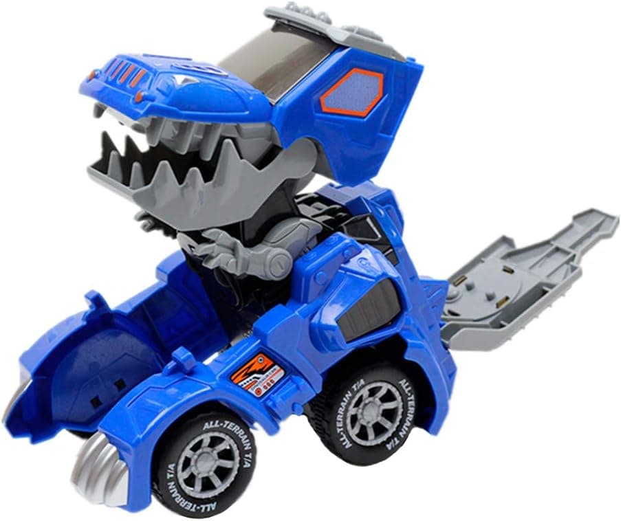 IROCH Automatic Transforming Dinosaur Car Toys 2-in-1 Dino Robot Vehicle Car Battery Power (Not Include) with LED Light Music for Kids Great Gifts(Blue)