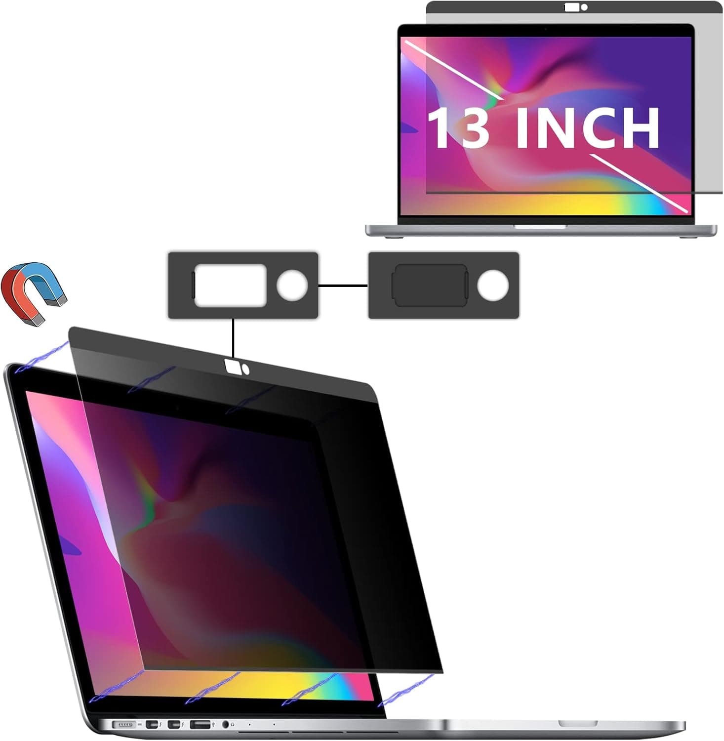 Magnetic Macbook pro 13 inch privacy screen Protector,Removable Privacy Screen Filter for MacBook Air 13 inchs(2016-2022,M1)/(2018-2020,M1),-Anti-Spy/Anti Fingerprint/Anti Blue Light/Anti-Glare/Bubble Free