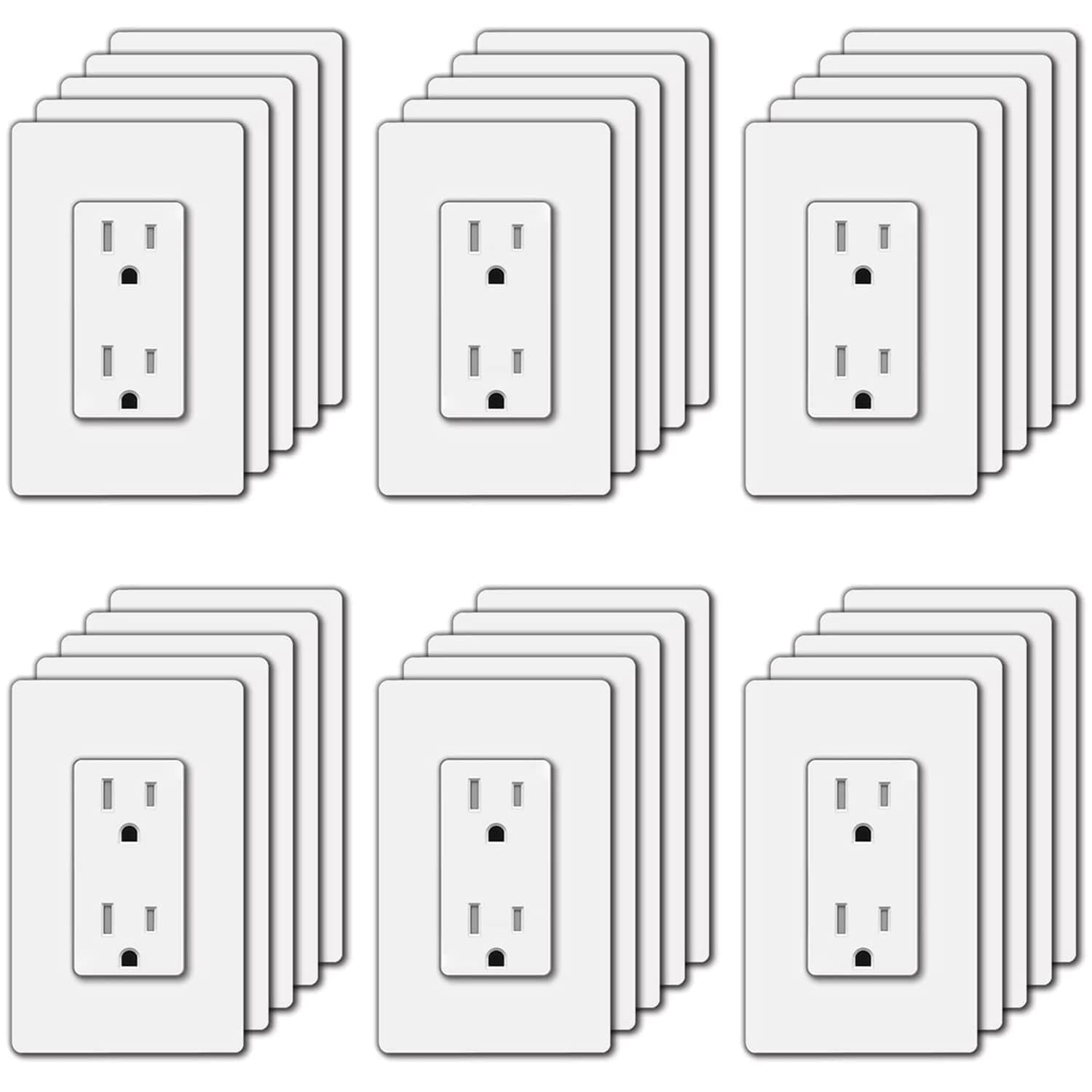 [30 Pack] BESTTEN 15 Amp Decorator Receptacle Outlet with Tamper Resistant, for Commercial and Residential Use, UL Listed, White