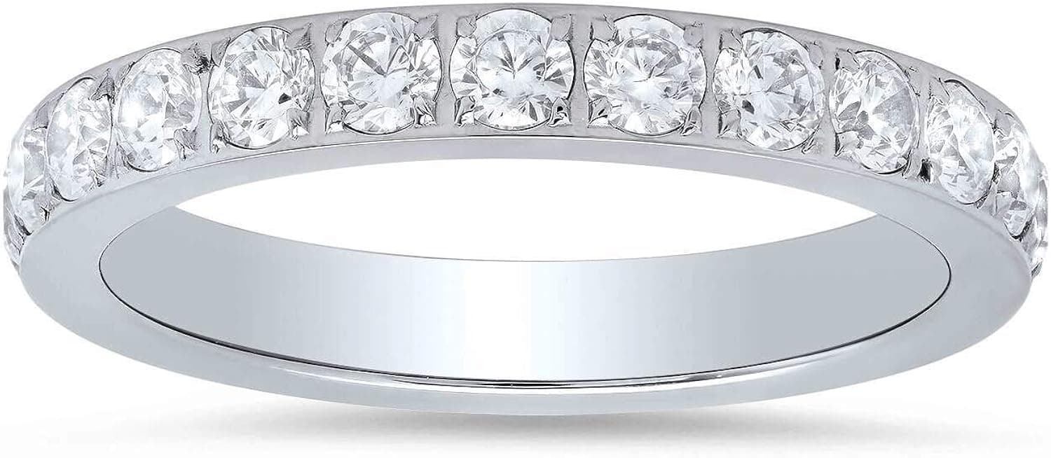 Forever Flawless Jewelry 3mm High Polished Titanium Round CZ Cubic Zirconia Eternity Wedding Band