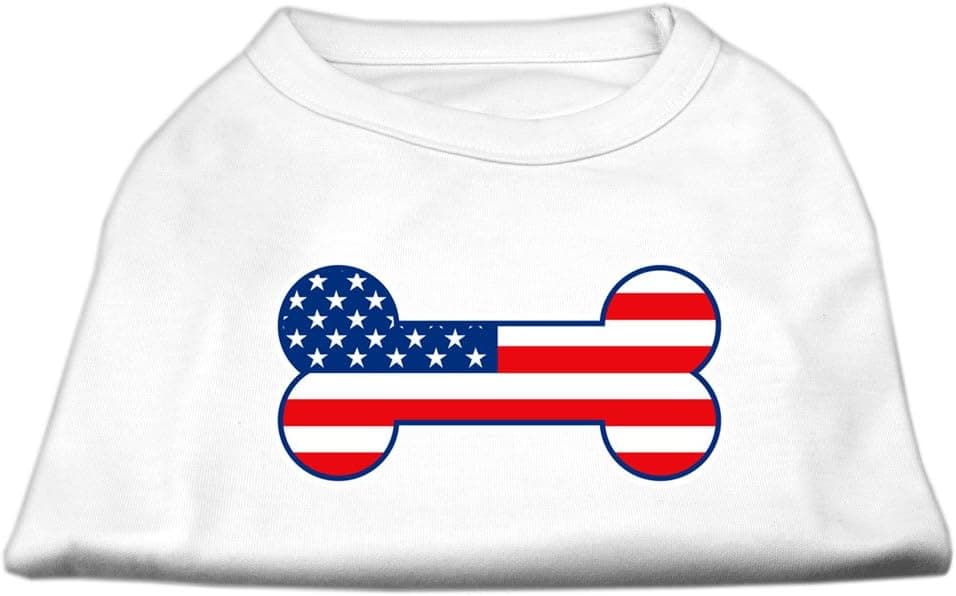 Mirage Pet Products Bone Shaped American Flag Screen Print Shirt, Large, White