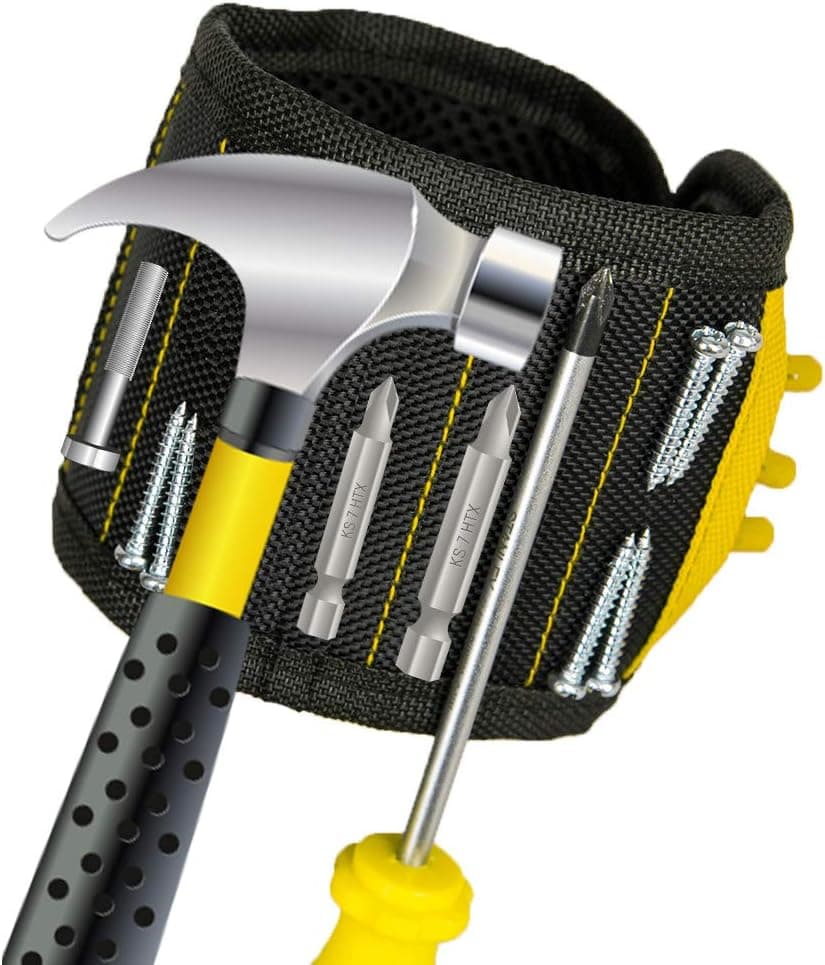 Qozary Magnetic Wristband for Holding Tools with 15 Strong Magnets, Magnetic Wristband for Screws, Nails, Drill Bits- Best Unique Tool Gift for Men, DIY Handyman, Mother/Father (Yellow)