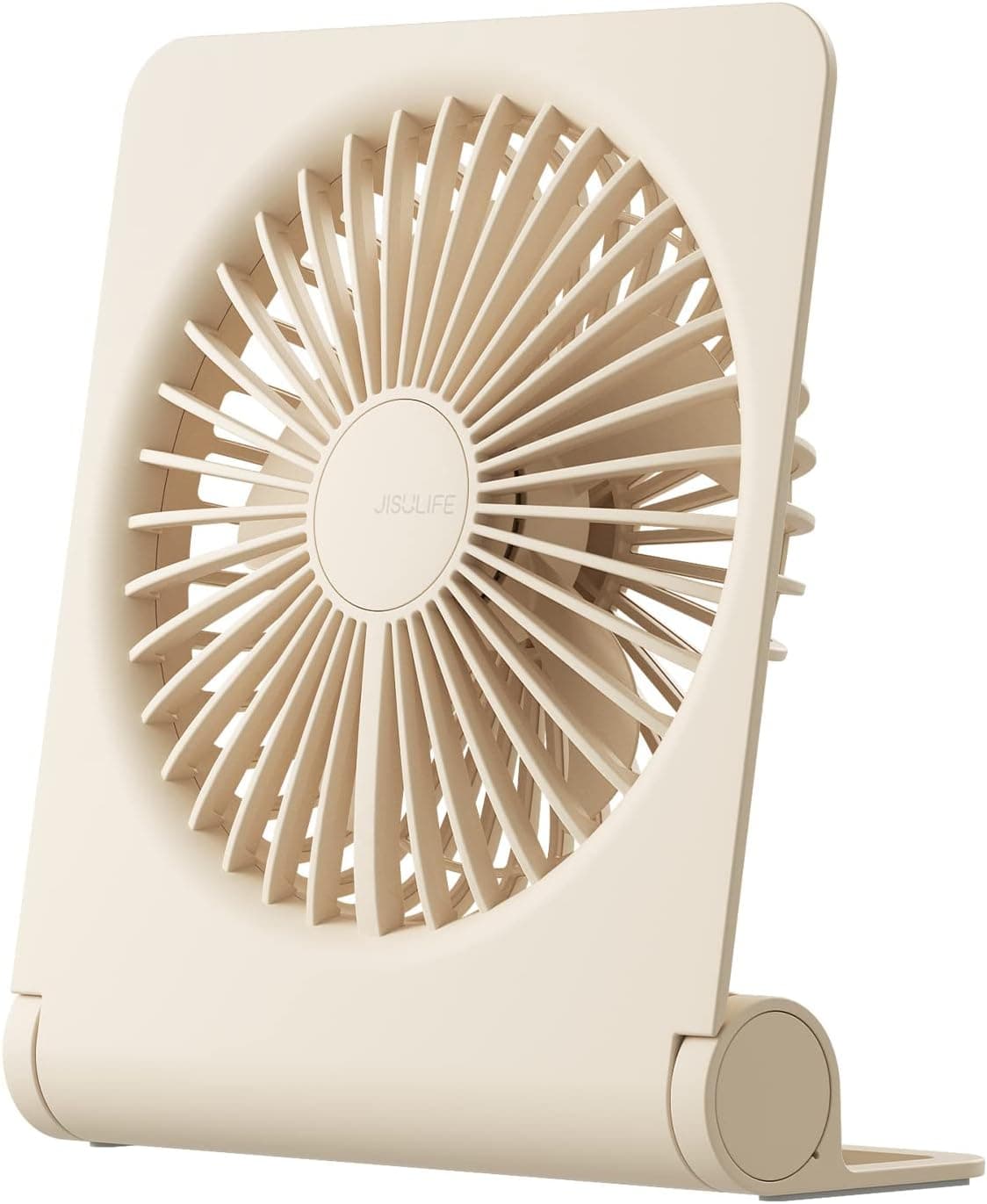JISULIFE Small Desk Fan, Portable USB Rechargeable Fan, 160° Tilt Folding Personal Mini Fan with 2000mAh Battery, Strong Wind, Ultra Quiet, 4 Speed Modes for Office, Home, Camping - Brown