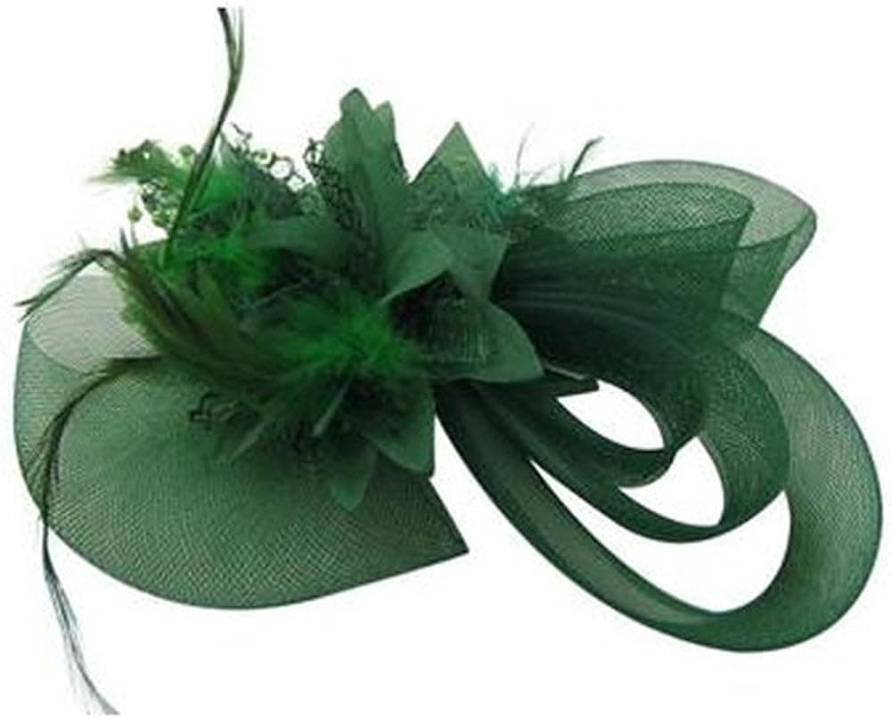 WLIFE Women Wedding Party Feather Mesh Headdress Hair Clasp Girls Fascinator (Green)