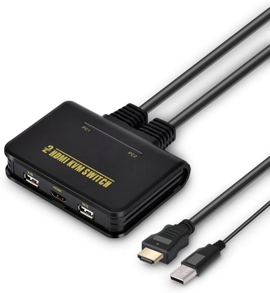 iKKEGOL 2 Port USB HDMI KVM Switch Switcher Build in Cable for 2 PC Share HDTV Monitor Keyboard Mouse Sharing