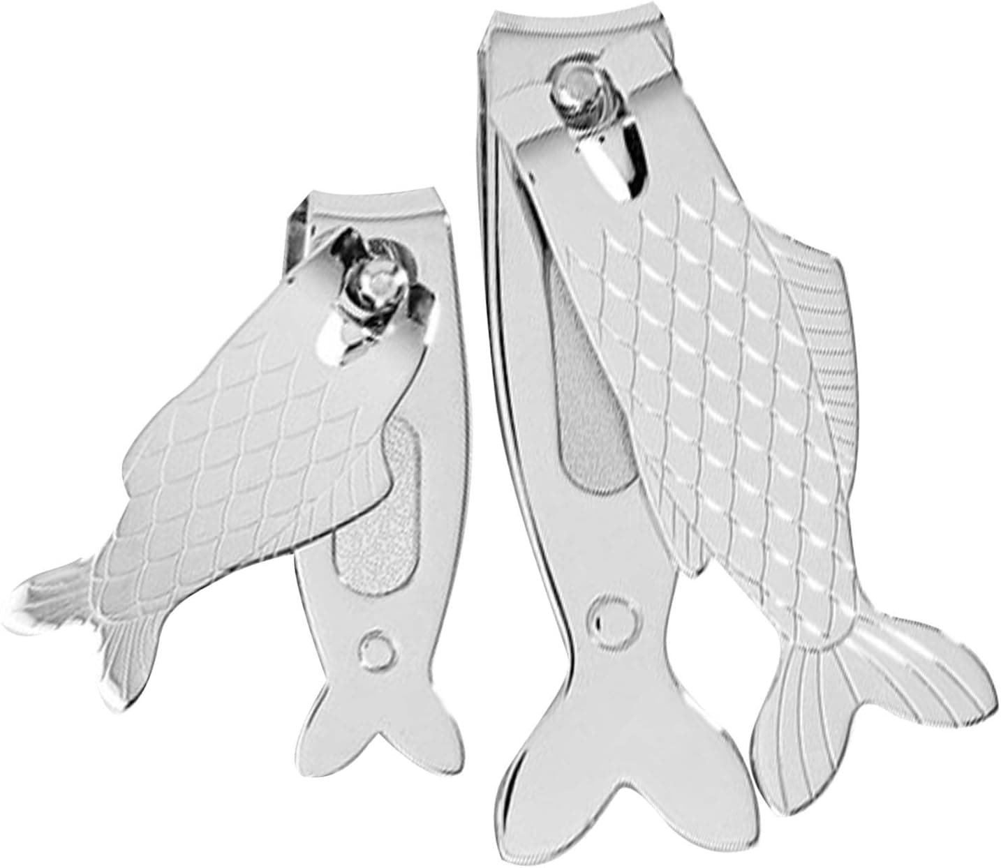 Link Up Fish Design Nail Trimmers Set of 2, Durable Grip Stainless Steel Clippers, Curved Blade, Fishline Wire Cutter, Nail Files, Great Gift for Fish Lovers