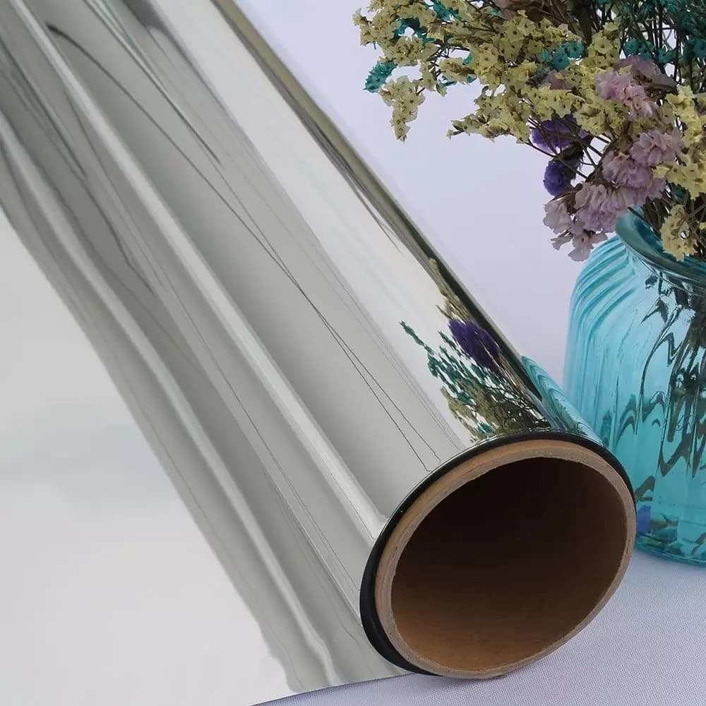 17.7X 78.7 inch IIFLYDSFA One Way Window Film Privacy , No Glue Static Cling Heat Control Anti-UV Daytime Privacy Window Tint for Home , PVC Reflective Window Film , Silver