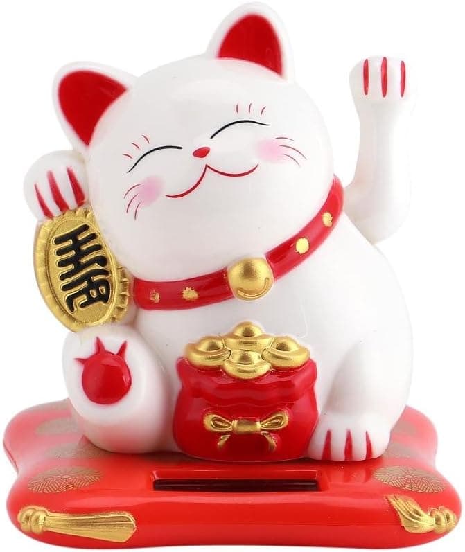 Lucky Wealth Welcoming Cat, Solar Powered Cute Waving Cat Good Luck Wealth Welcoming Cats Home Display Car Decor.(White)
