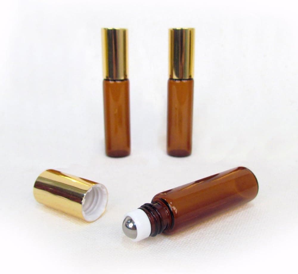 Rivertree Life Set of 3-5ml Brown Amber Glass Roll On Bottle With Stainless Steel Ball for Essential Oils