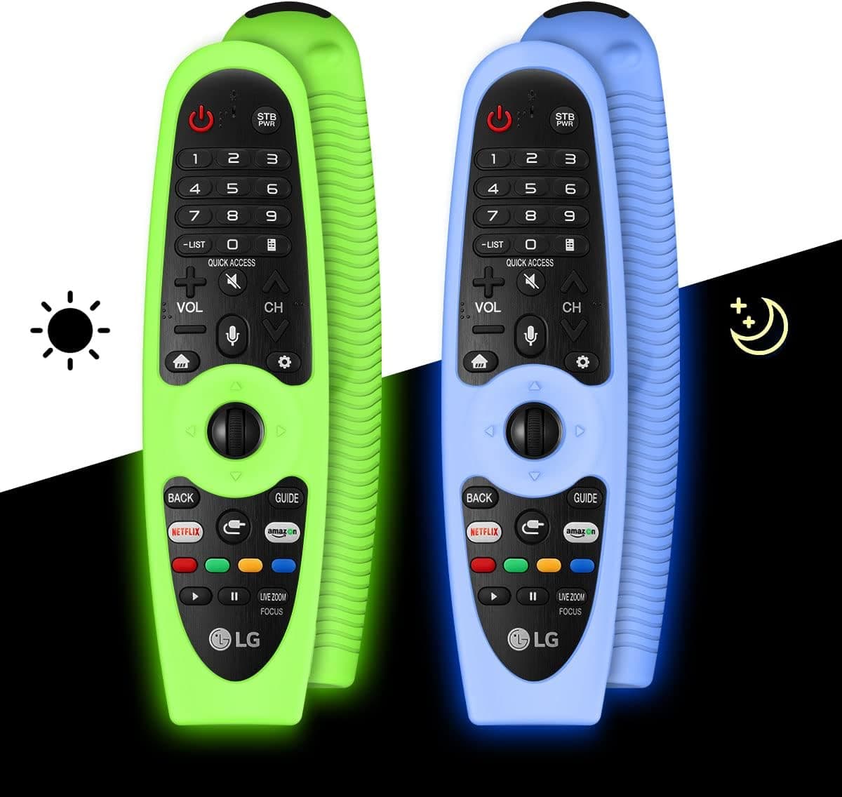 [2 Pack] WQNIDE Protective Case for LG AN-MR600/LG AN-MR650/AN-MR18BA/AN-MR19BA Magic Remote Control,LG Magic Remote Cover Anti-Slip Lightweight Shockproof Silicone with Lanyard (Glow Blue+Glow Green)