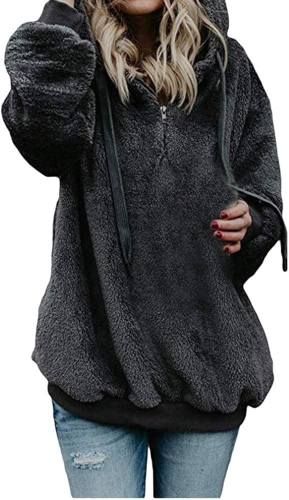 vermers Women Warm Fluffy Winter Coat Hoodie Tops, Ladies Hooded Sweatshirt Pullover Jumper Clothes(3XL, y-Dark Gray)