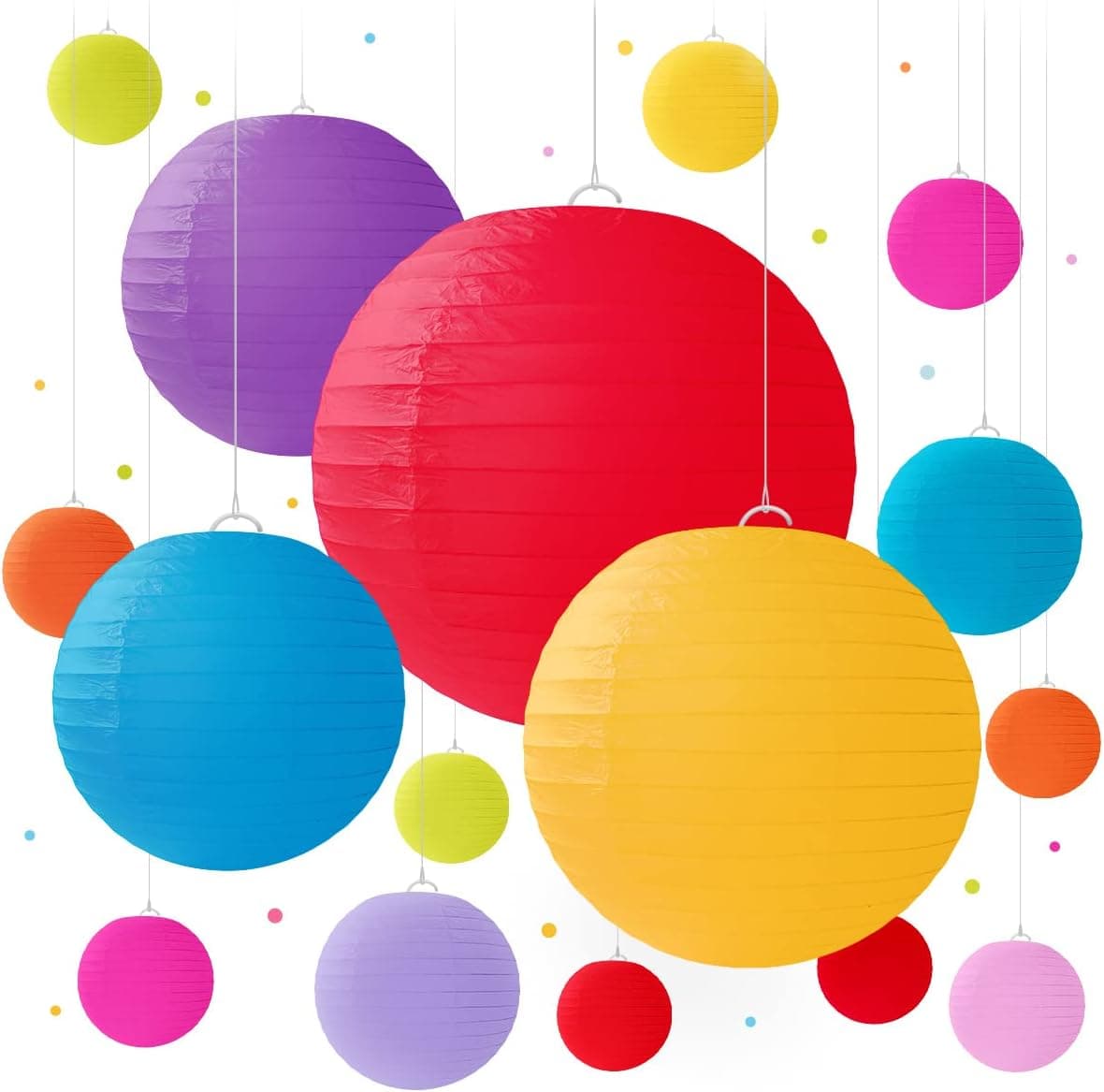 Paper Lanterns - 16 Piece Set - Party Decorations for Birthdays, Weddings and Classroom Decorations by Avoseta (Assorted Sizes, Multicolor)