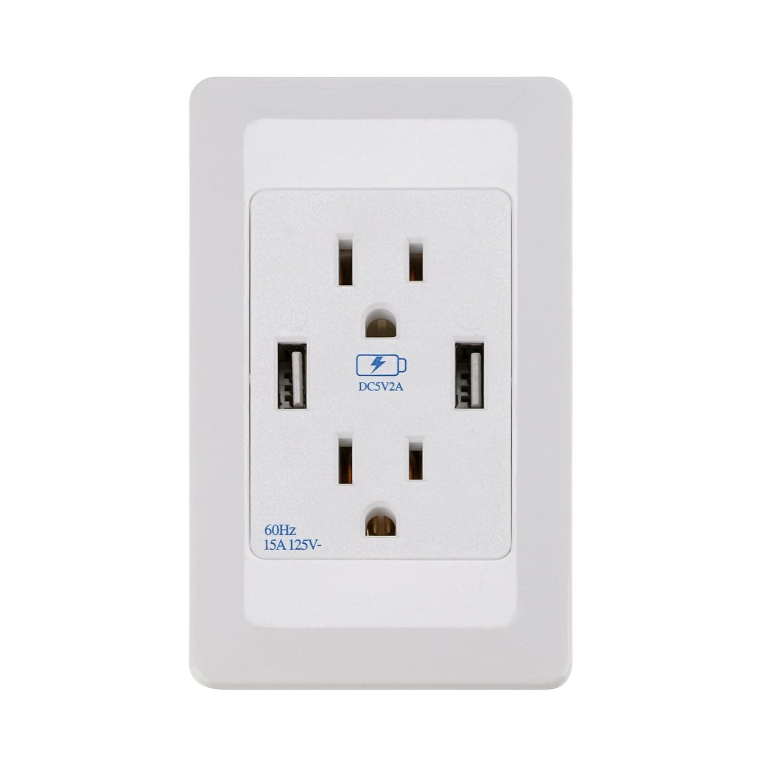 WindMax Power 2 AC Outlet Socket Wall Mount Surge Protector with Dual USB 2.0 Charging Port Wall Charger 2X2A (White Color)