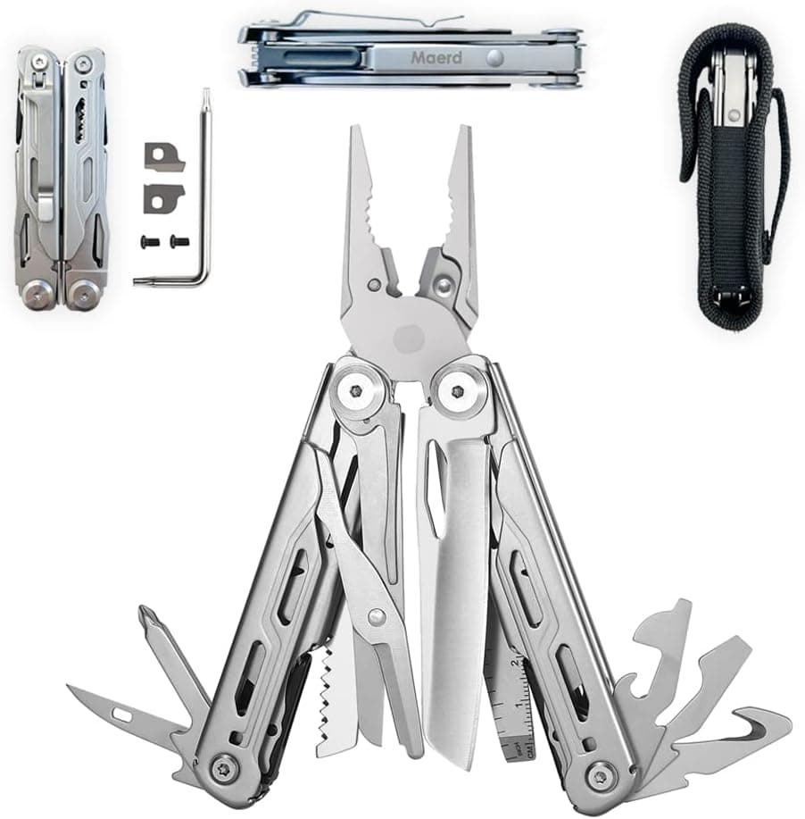 Maerd P6 Pocket Multitool with Premium Tungsten Replace Wire Cutters, 440A Stainless Steel Heavy Duty Multitools Saw Knife with Liner-Locking, Spring-Action Scissors Pliers, Multi tool with Belt Clip