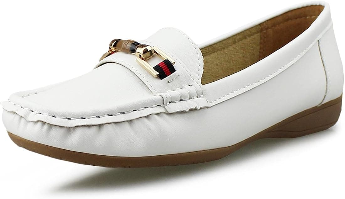 Hawkwell Women's Comfort Slip-on Loafer Driving Shoes,White PU,8 B(M) US