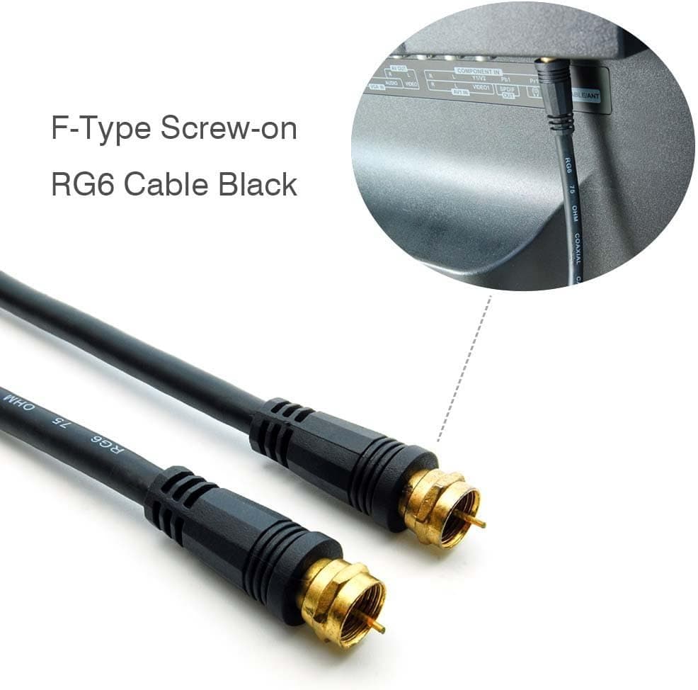 iMBPrice (Pack of 2) RG6 Coaxial Long Patch Cable (25 Feet) with F-Type Screw-on Connectors in Black
