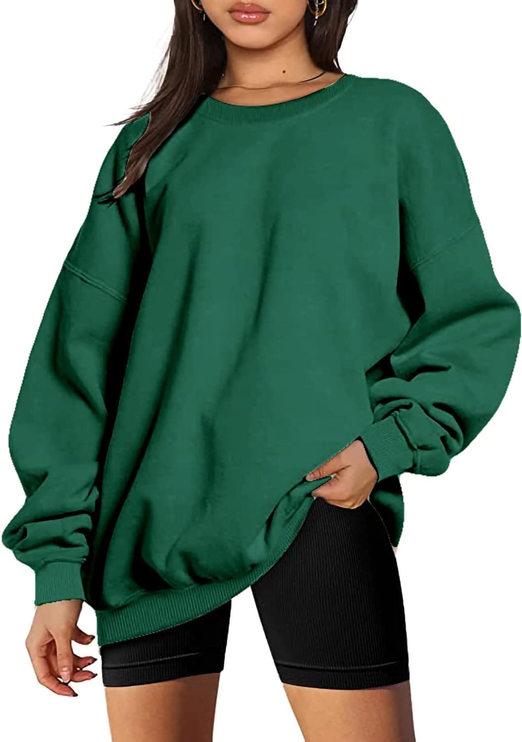 SMENG womens oversized fleece crewneck sweatshirt long sleeve casual loose pullover tops