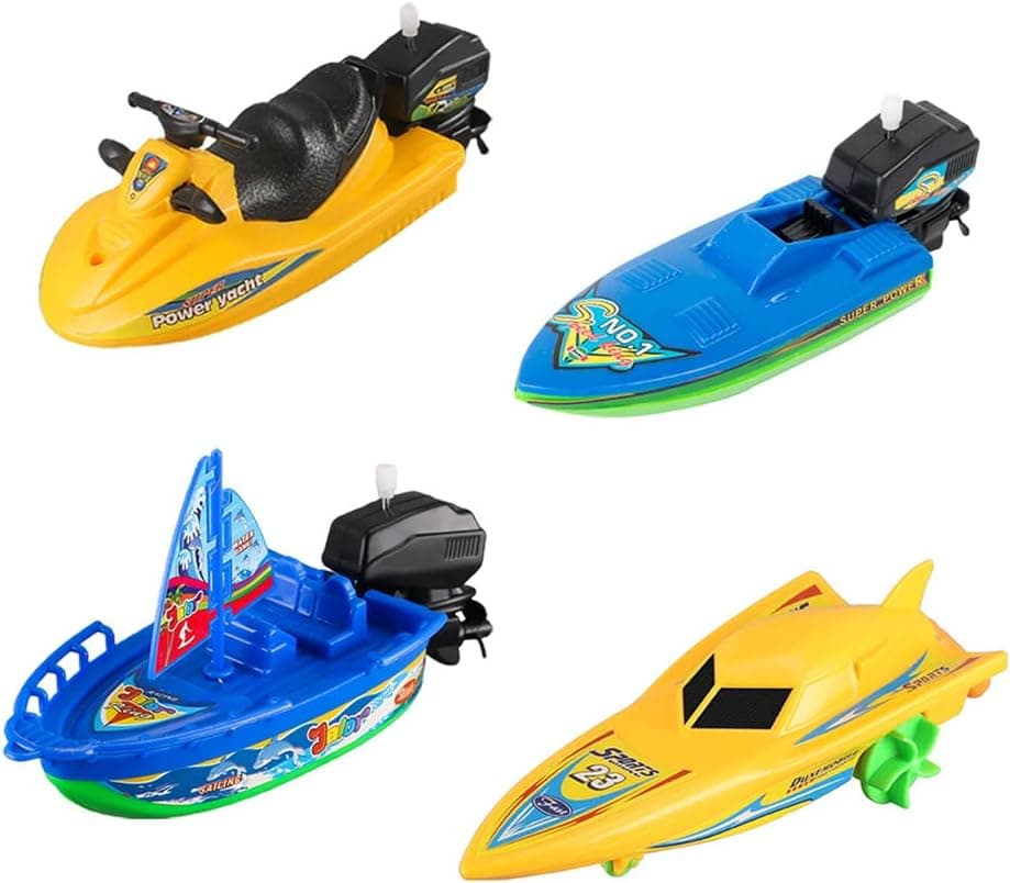 NEXTAKE Wind-up Boat Bathtub Toy Set, Funny Windup Speed Boat Jet Ski Sailboat Motorboat Bath Toy Pull & Go Amphibious Yacht Water Toy Boat Tub Toy for Kids (All)