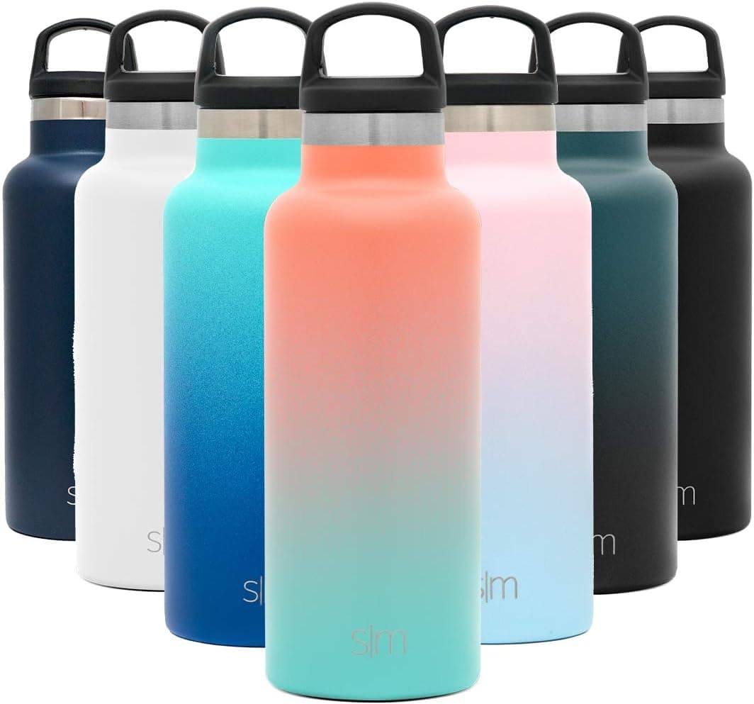 Simple Modern Insulated Water Bottle with Handle Lid Small Reusable Ascent Narrow Mouth Stainless Steel Thermos Flask, 17oz Handle Lid, Ombre: Havana