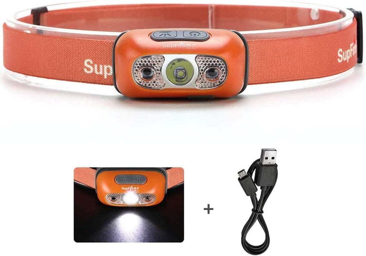 SupFire Head Flashlight,Rechargeable Head Lamps with USB 500 Lumens Cree Led Built-in Battery Headlight Wafterproof Elastic headband Head Flashlight Motion Sensor for Night Jogging,Hiking,4 Modes