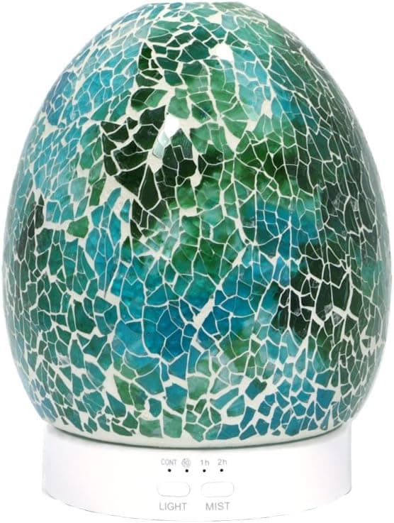 Advanced Pure Air Oil Diffuser Green Ceramic Glass Egg 120 ml | Ultrasonic Scent/ Aromatherapy Mist Diffuser with 8 LED Light Options | Essential Oil Diffuser Home Humidifier | Adjustable Mist Mode