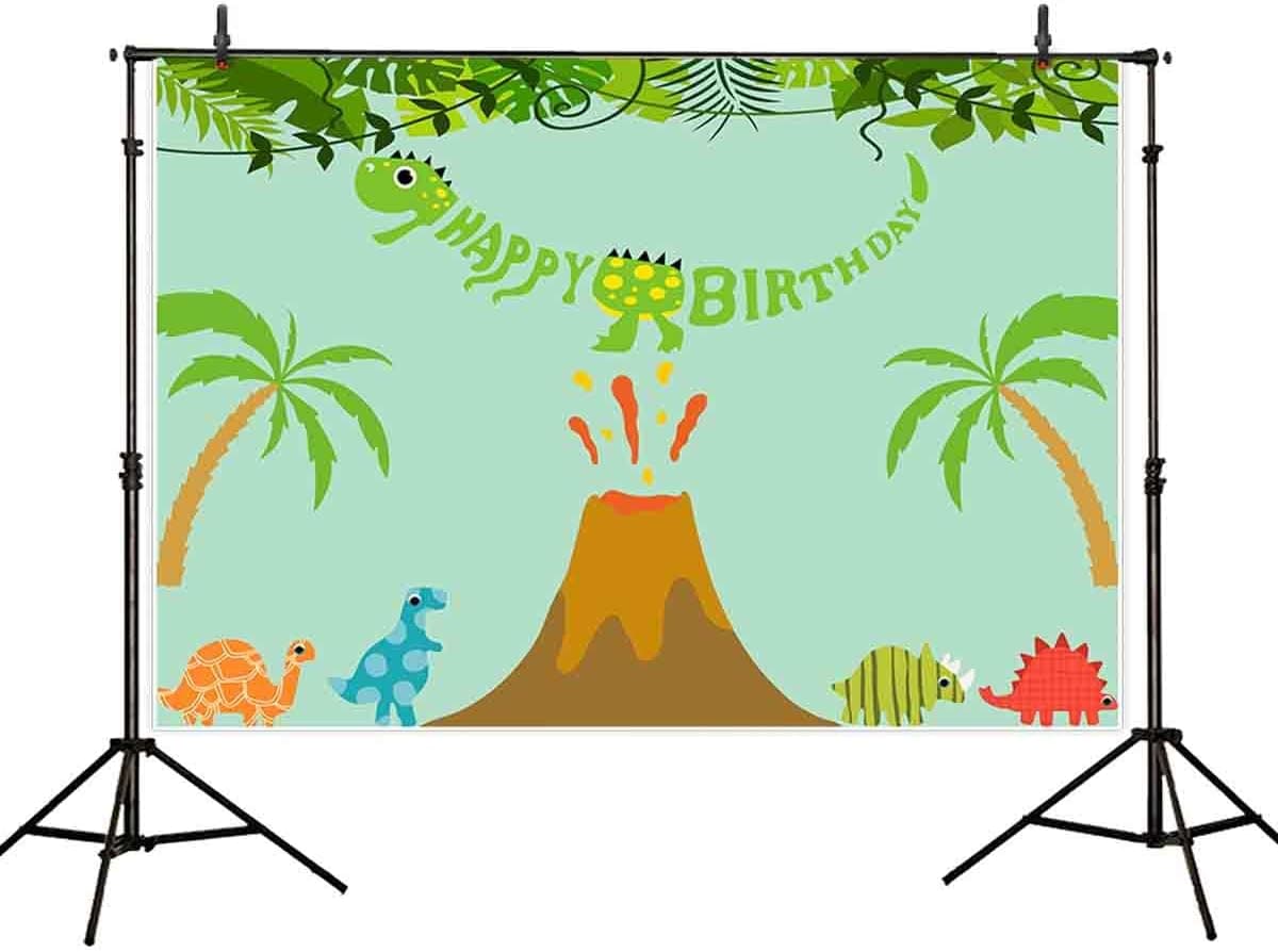 Allenjoy 7X5ft Dinosaur Theme Birthday Backdrop Coconut Tree Volcanic Photo Background Party Decoration Kids Newborn Photo Booth Shoot Vinyl Studio Props