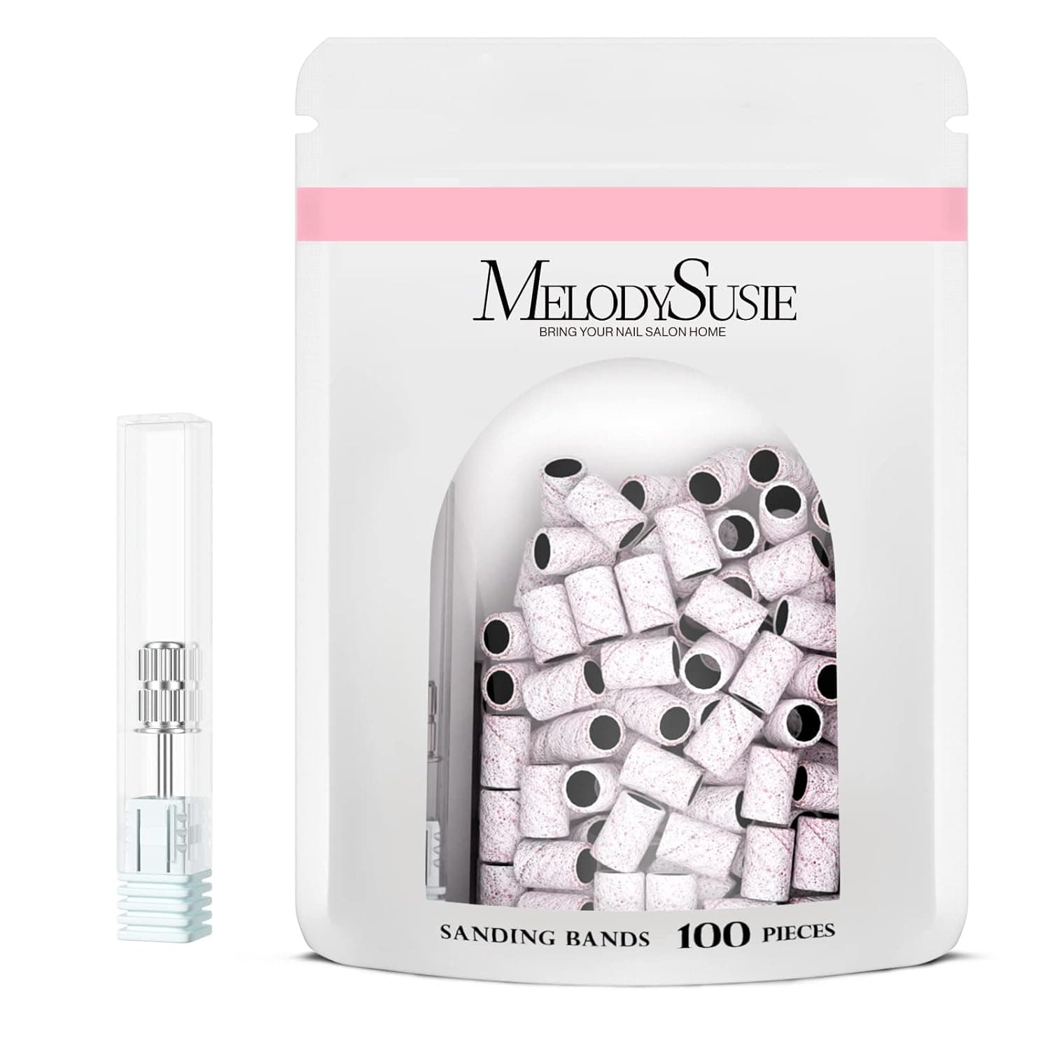 MelodySusie 100 Pcs Nail Drill Bits Sanding Bands for Nail Drill 120 Medium Grit Nail File Sanding Bands for Acrylic Nails Gel Manicures and Pedicure