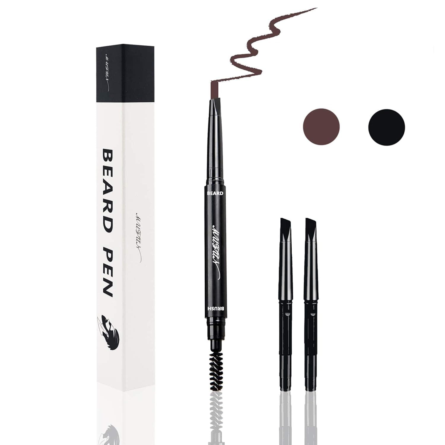 Beard Pencil Filler for Men - Water Resistance, Sweat Proof, Long Lasting & Natural Finish barber Pencil, Mustache Repair Shape, Two more Pencil Replacement Tip (brown)