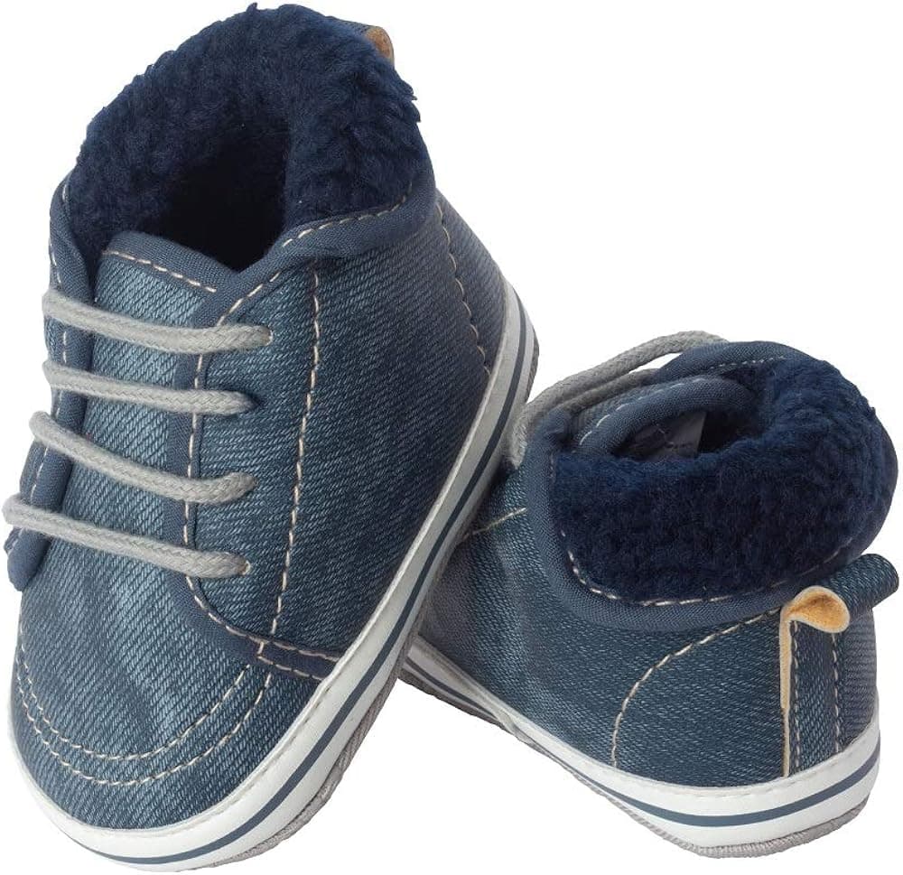 Little Me Unisex-Child Denim Cuffed Varsity Baby Boy Boot with Sherpa