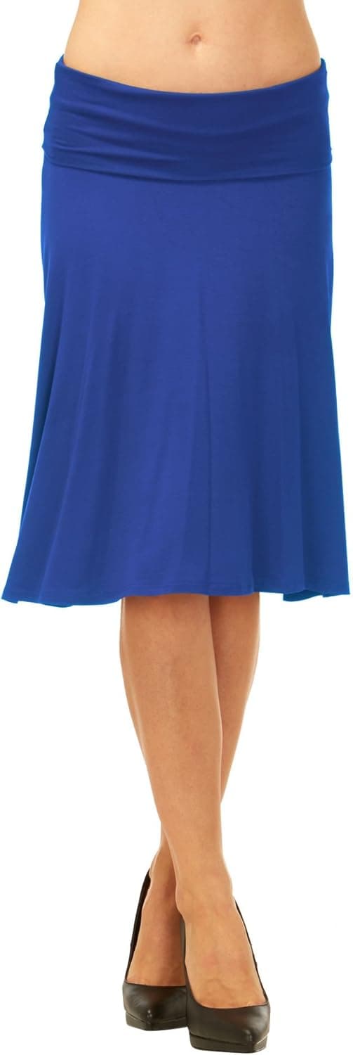 Red Hanger Womens Basic Solid Stretch Fold-Over Flare Midi Skirt (Royal Blue-XL)
