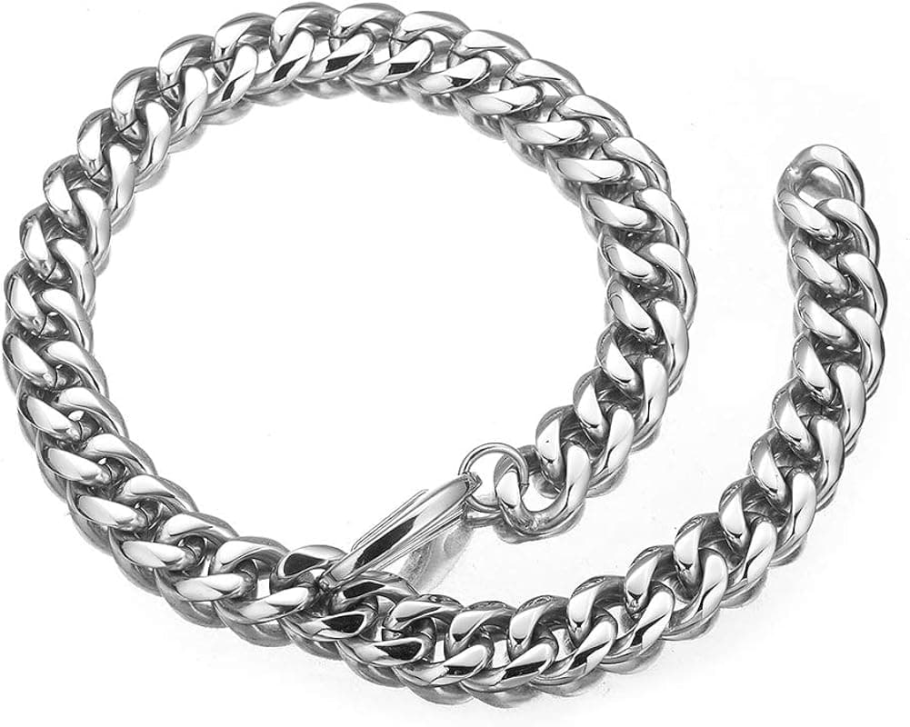W/W Lifetime Mens Stainless Steel Hip Hop Adjustable Choker Curb Cuban Link Chain Rapper Necklace