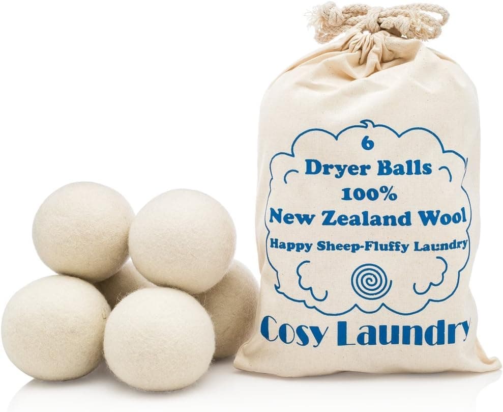 Cosy Laundry Sheep Wool Dryer Balls Pack of 6 Premium 100% Natural XL Fabric Softener , Smart Reusable , Reduces Drying Time , For Sensitive Skin
