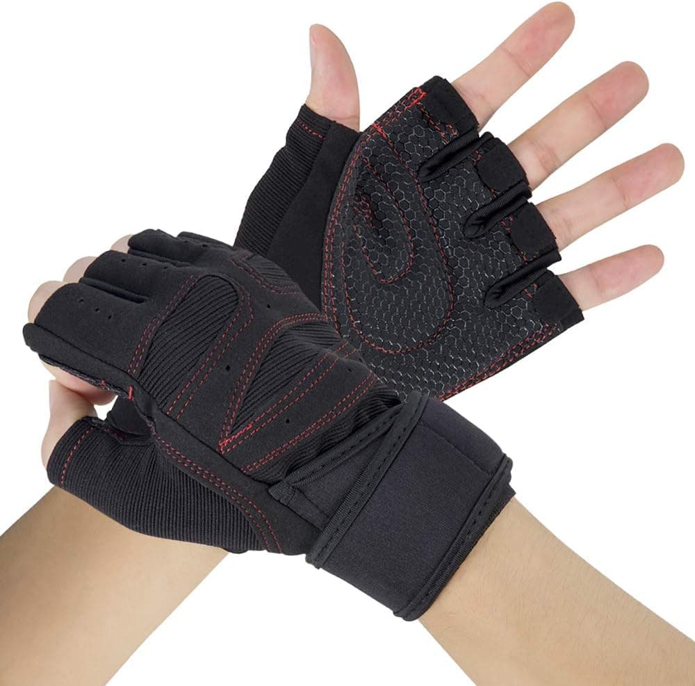 OFTEN Sport Half Finger Gloves for Cycling Training Workout Gloves, Ultralight Microfiber & Anti-Slip Silica Gel Grip Padded Gym Gloves with Wrist Wrap Gym Fitness Gloves for Men & Women